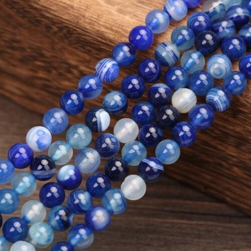 DIY accessories natural blue striped agat semi-finished beads loose beads separated 4 6 8 10 12mm