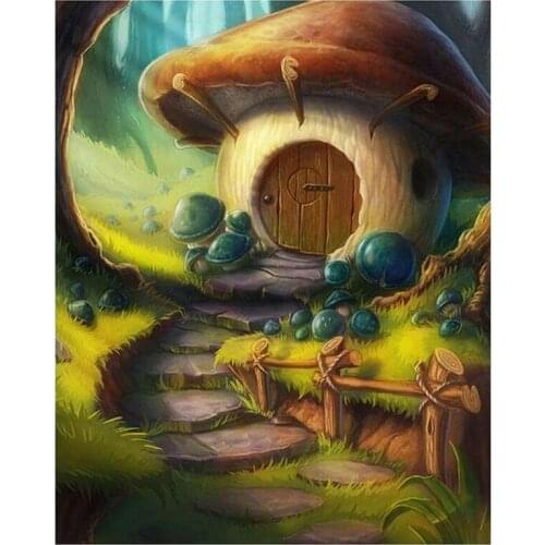 5D DIY Full Round Diamond Painting Fairy Tale "Mushroom House" 3D Embroidery Cross Stitch Rhinestone Mosaic Home Decor Art YC155