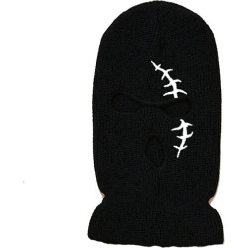 Embroidery Eye Scar Balaclava Mask 3 Holes Winter Warm Full Face Cover Motorcycle Ski Masks Hat