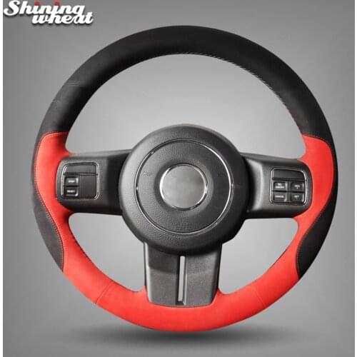 Shining wheat Black Red Suede Car Steering Wheel Cover for Jeep Grand Cherokee 2011-13 Compass Wrangler Patriot 2011-2016