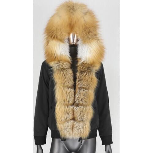 BLUENESSFAIR 2020 Waterproof Bomber Parka Winter Jacket Women Natural Fox Fur Collar Hood Thick Warm Outwear Real Fur Coat New