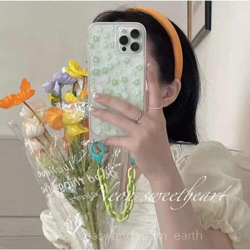 Chic Pink Tulip Matcha Flower Bracelet Phone Case For iPhone 12 Mini 11 Pro Max X XR XS 7 8 Plus SE Summer Cover Gift For Girl