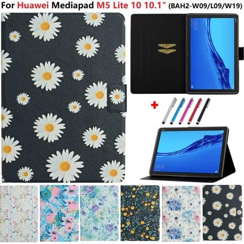 Tablet Cover For Huawei Mediapad M5 Lite Case 10.1" Stand Wallet Funda For Huawei M5 Lite 10 Case 10.1 Flower Fashion Pattern