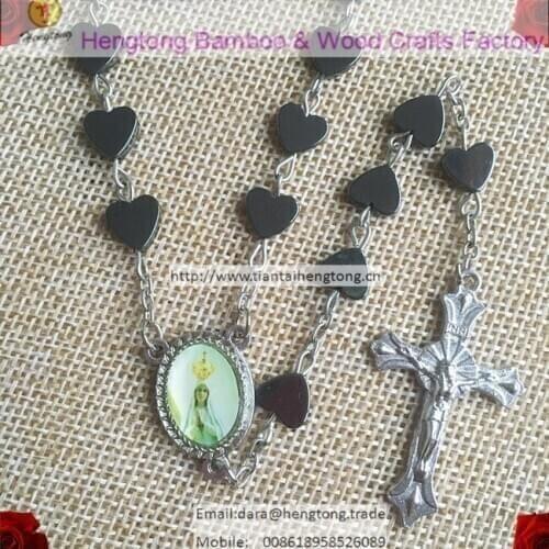8mm hematite bead rosary/ heart rosary, religious necklace with fatima centerpiece