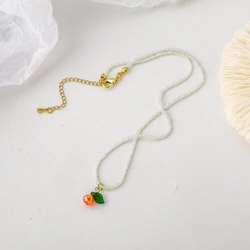 VSnow Elegant Crystal Apple Pendant Necklace for Women Temperament Beaded Green Leaf Party Necklace Gifts Accessories Hot Sale