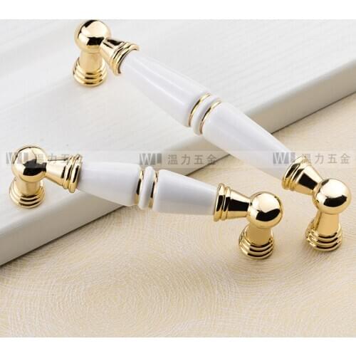 Hardware Pastoral Antique Ceramic Handle European Simple Gold Lace Ceramic Handle Cabinet Wardrobe Handle