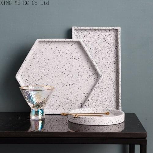 Nordic Terrazzo Ceramic Tray Creative Rectangular Jewelry Tray 8 Inch Storage Tray Teacup Tray Home Tableware Table Decoration