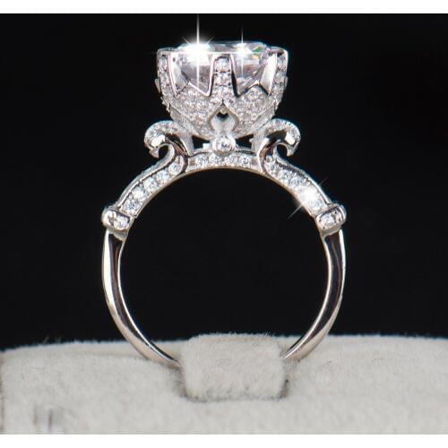 YINHED Big 4ct AAAAA Level CZ Ring Fashion Women 925 Solid Sterling Silver Jewelry Brand Wedding Ring Flower Crown Design ZR400