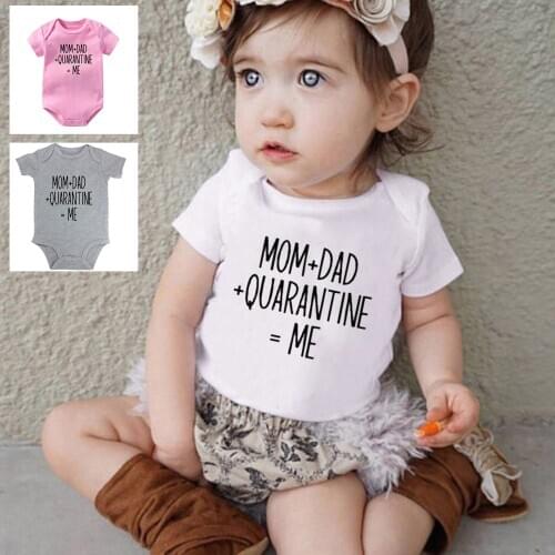 Newborn Boy Girl Short Sleeve Romper Mom+Dad+Quarantine=Me Funny Letters Printed Baby Onesies Infant Toddler Cute Cotton Outfits