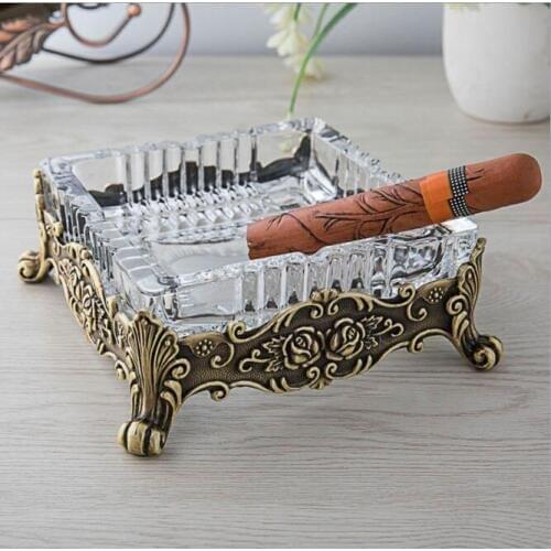 Creative square metal frame glass ashtrays cute ashtrays cigar ashtray glass ashtray for table decoration luxury ashtray AT024
