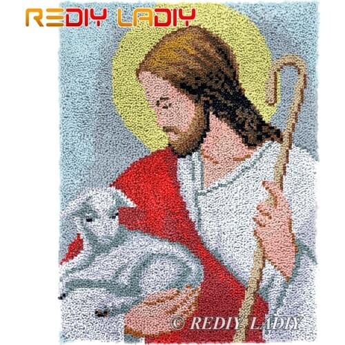 Latch Hook Rug Good Shepherd Wall Tapestry Kits DIY Carpet Rug Chunky Yarn Cushion Arts & Crafts Crochet Floor Mat 61*81cm