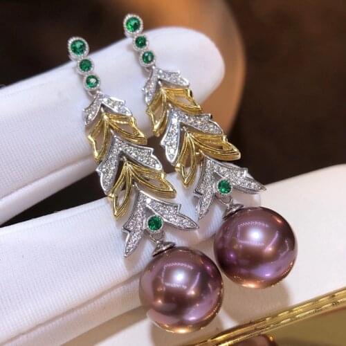 M131 Solid 925 Sterling Silver Round 10-11mm Nature Fresh Water Purple Pearls Drop Dangle Earrings for Women Fine Birthday Gifts