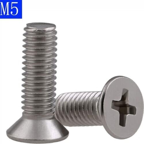 M5 - 0.8 304 Stainless Steel Phillips FLAT HEAD Machine Screw DIN 965 Bolts ISO 7046