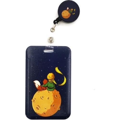 Little Prince Moon Fox Cartoon Cute Credit Card Holder Lanyard Women Men Kid Student Reel ID Name Bus Clips Card Badge Holder
