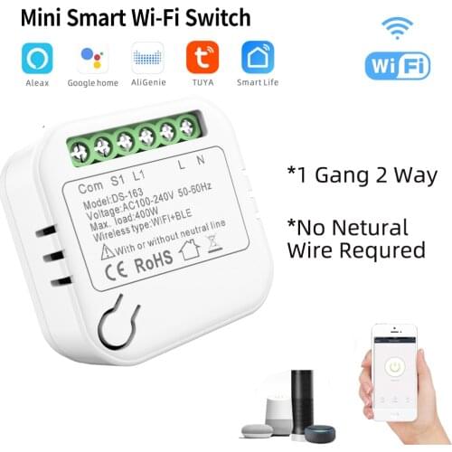 Tuya Smart Life,Single Live Wire WIFI Switch Module,1gang 2 Way,No Neutral Wire Required,Voice With Support Alexa and Google
