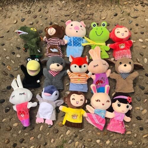 Cartoon Animals Hand Puppet Real Life Plush Fox penguin Girl Dragon Pig Mouse Monkey Dolls Puppets Birthday Toys For Children