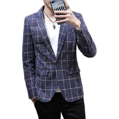 2021 New Men Plaid Suit Blazer Fashion Slim Male Jacket Spring and Autumn Coats Business Casual Overcoat