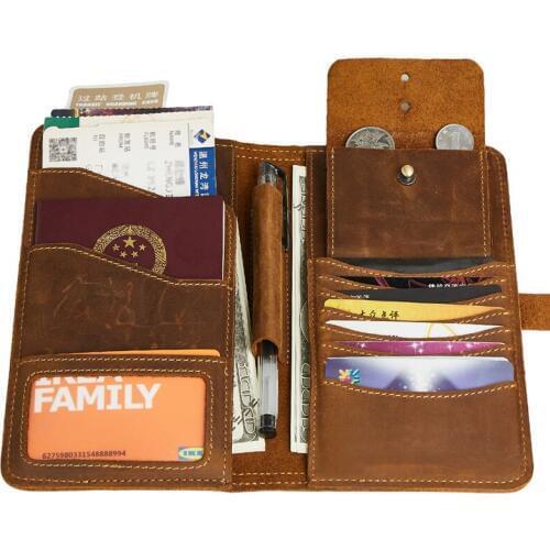 Nesitu Vintage Brown Real Skin Genuine Crazy Horse Leather Men Wallets Passport Holder Cover Man Clutch Purse Coin Pocket M2052