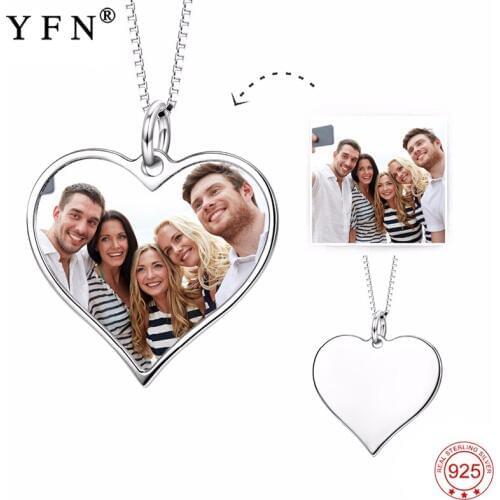 Necklace 925 Sterling Silver Custom Photo Necklace Personalized Heart Pendants Necklaces Fashion Jewelry For Women GNX14626