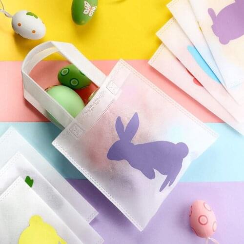 Easter Kraft Canvas Bag Bunny Painted Easter Bunny Gift Bags Baby Shower Candy Cookies Packing Bags Happy Easter Decoration