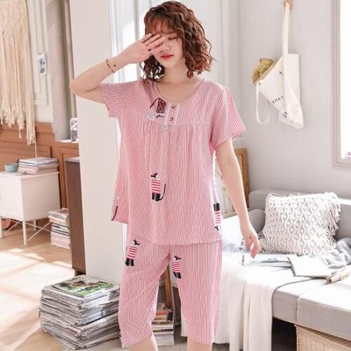 Summer New Womens Pajamas Short-sleeved Round Neck Casual Home Wear Pijamas Women Sleepwear Sleep Tops Pajamas for Women