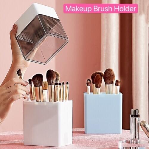 2 in 1 Plastic Makeup Brush Storage Box Drying Rack Organizer Dustproof Cosmetic Bucket Lipstick Brush Holder Table Makeup Tool