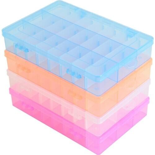 4 Colors Practical Adjustable 24 Compartment Plastic Storage Box Bead Jewelry Earring Storage Box Case Display Organizer