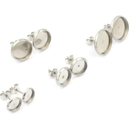 24pcs/Lot 8,10,12mm Gold Silve Plated Ear Stud /Earrings Cabochon Cameo Setting Blank base WIth Pins Jewelry Making Supplies