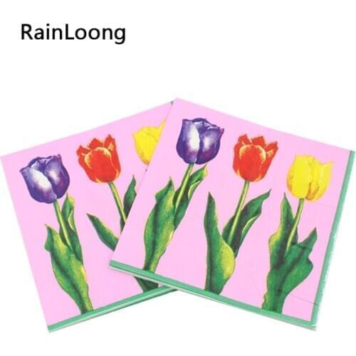 [RainLoong] Floral Rose Paper Napkin Flower Para Festas & Party Tissue Printed Supply Decoration 33cm*33cm 1 pack (20pcs/pack)