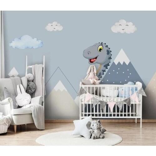 Custom Nordic minimalist dinosaur Self Adhesive wallpaper children room girl bedroom cartoon photo mural home decor Waterproof
