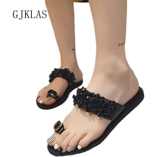 Flip Flops Beach Shoes Size 42 Crystal Slippers Summer Shoes for Woman Slippers Sandals Fashion Flip Flop Outdoor Flat Slippers