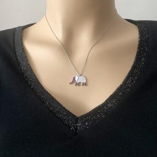 Elephant With Pink Nose 925 Sterling Silver Necklace Women Girls Gift Jewelry Accessories Fashion Handmade Elegant Chain