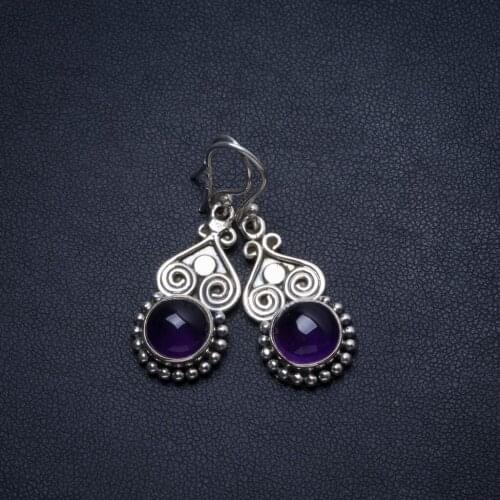 Natural Amethyst Handmade Unique 925 Sterling Silver Earrings 1 1/2" T3683