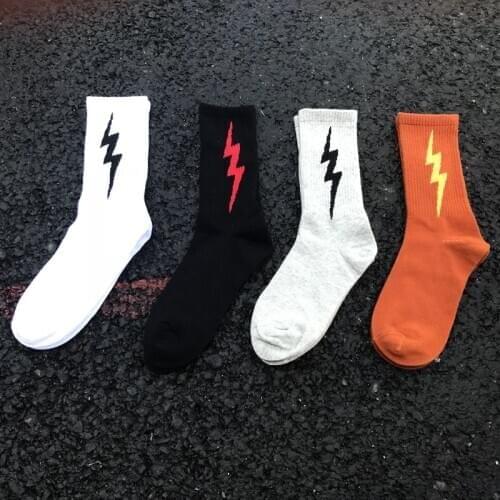 Hiphop Men Socks Stripe Lightning Pattern Skateboard Fashion Skateboard Cotton Socks Funny Unisex Harajuku Couple Socks Hipster