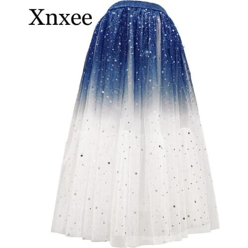 2020 Gradient Color Summer Tulle Skirt Women High Waist Pleated Long Skirt Female A-line White Pink Tutu Skirt mesh skirts