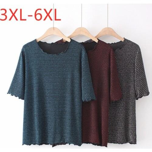 New 2021 Ladies Summer Plus Size Tops For Women Large Short Sleeve Loose Cotton Blue O-neck T-shirt 3XL 4XL 5XL 6XL