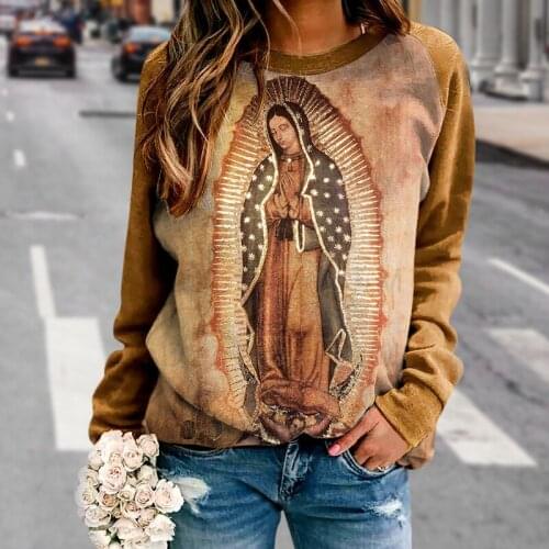 Womens Original Of Our Lady of Guadalupe Virgin Mary Sweatshirt Long Sleeve Top Top Quality Women Sweetshirts Ropa Mujer
