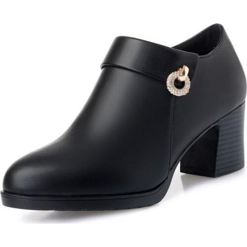 Pointed Toe Spring and Autumn Women Casual Boots New Thick-heeled Mid-heel Women Ankle Boots Real Soft Leather Boots