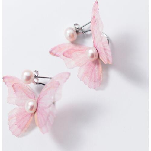 MloveAcc Pretty Handmade Butterfly Drop Earrings for Women Fashion S925 Sterling Silver Jewelry