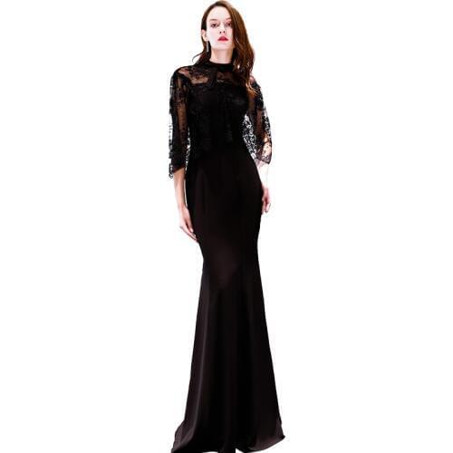 Beauty Emily Long Black Lace Evening Dresses 2019 for Women Plus Size Mermaid Wedding Party Prom Dresses Free Shipping