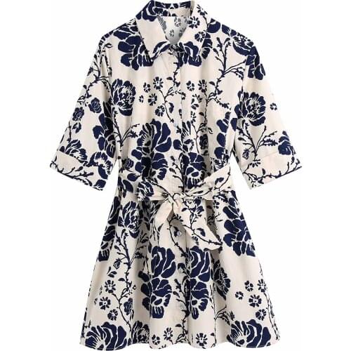 New Summer Dress Women half Sleeves elegant Casual Vogue Chic Lady Woman Shirt Dress Vintage Dresses Robe Femme