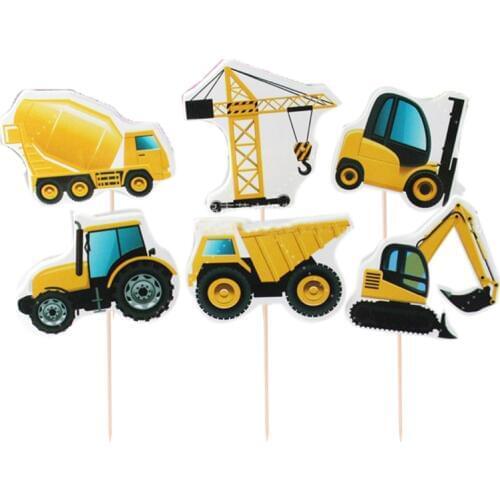 1Set Construction Cupcake Topper Table Decor Tractor Cake Topper Excavator Vehicle Baby Shower Kids Boys Birthday Party Supplies