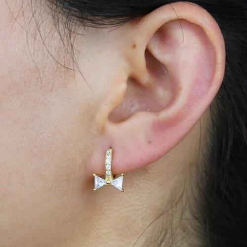 100% 925 Sterling silver micro pave sparking clear cz minimal lovely bow tie mini hoop earring for girl women dainty jewelry