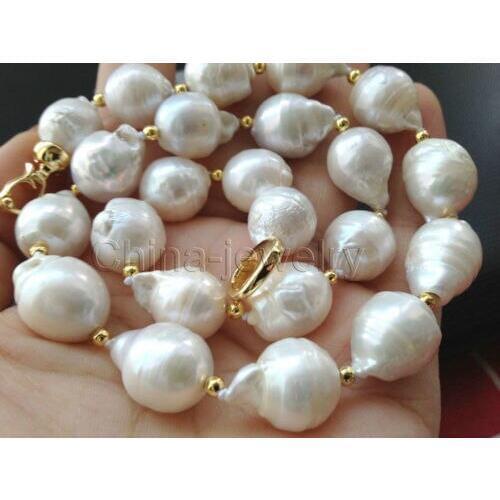 18 inch classic 13-15mm natural baroque freshwate cultured white pearl necklace