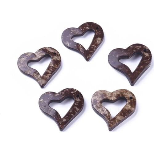 Coffee Coconut Heart Pendants Link 33x35x5mm Hole: 2mm
