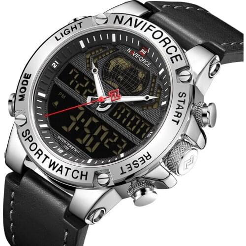 2021 NAVIFORCE Men Watch LED BackLight Digital Sport Brand Luxury WristWatch Military Genuine Leather Male Quartz Business Clock
