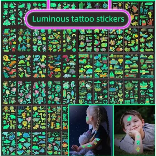 5pc/lot Luminous Tattoo Face Temporary Color Unicorn Mermaid Dinosaur Tattoo Child Cute Body Tattoo Sticker Nohurt The Skin Kids