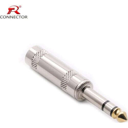 8pcs High quality 1/4" 3poles stereo jack 6.35mm wire connector nickel plated silver 6.5mm male plug cable connector