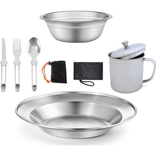 9Pcs/Set Backpacking Camping Cookware Hiking Cookware Set Lightweight Folding Picnic Camp Cooking Gear