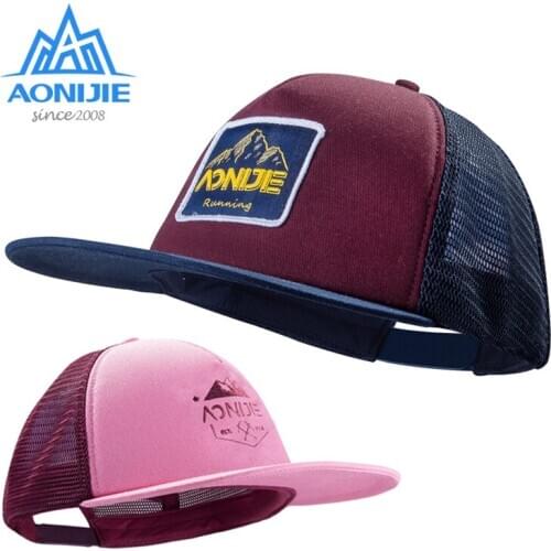 AONIJIE Running Hiking Outdoor Sport Adjustable Breathable Flat Eaves Sun Visor Snapback Cap Trucker Hat Mesh Back